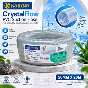 สายดูดน้ำใส CrystalFlow PVC ขนาด 50 มม. x 20 ม. เสริมแรง ทนทานต่อการขัดถู สายส่งน้ำอุตสาหกรรม สำหรับสหรัฐอเมริกาและเอเชีย - Product Image 1
