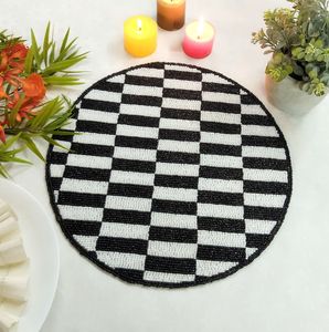 Black <b>White</b> Checkered Placemat Handmade Beaded <b>Table</b> Mat <b>Round</b> Dining <b>Table</b> Decor Checkerboard Bead Modern Beaded coster - Product Image 2