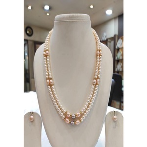 Elegant Premium Quality Imitation Pearl <b>Long</b> Mala Pearls 2 Row <b>Necklace</b> Earring Set Women Girls Weddings Engagements - Product Image 1