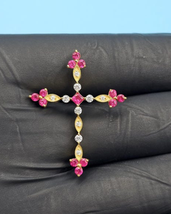 Pendentif en rubis et diamant, bijoux chrétiens, pendentif religieux pour femmes, pendentif en argent 925, pendentif bling bling pour rappeurs - Product Image 1