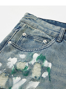 Sweat-shirts pour hommes à jambes larges déchirés et usés de haute qualité personnalisés, style streetwear, amples, 100% coton, vêtements en denim d'hiver - Product Image 3