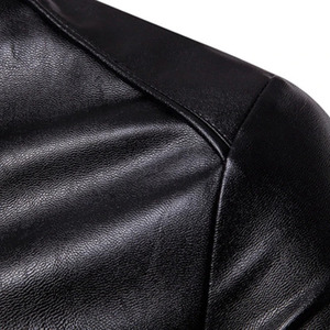 Veste de motard en cuir PU noir pour homme, col montant, fermeture éclair, manches régulières, coupe ajustée, style automne - Product Image 5