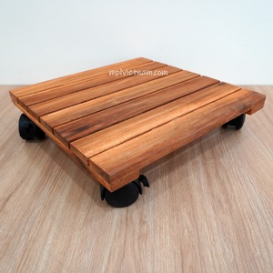 Support de marmite à rouler écologique et robuste en bois d'acacia avec roulettes verrouillables pour arrangement de plantes d'intérieur/extérieur pour la maison et le jardin - Product Image 2