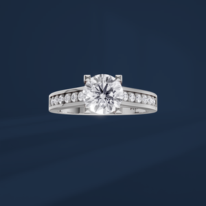 Bague de fiançailles classique en diamant rond brillant en platine PT950 pour femme avec diamants latéraux certifiés IGI - Product Image 2