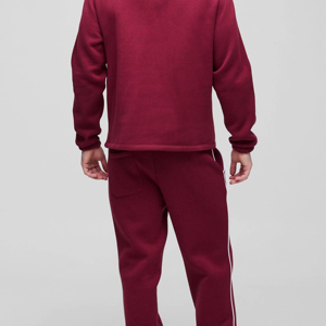 Nouveau design – Survêtements en molleton de coton écologique pour homme – Sweat à capuche avec ourlet bas et 2 poches latérales – Pantalon de survêtement avec passepoil - Product Image 4