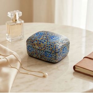 Handcrafted Kashmiri Paper Mache Blue Floral <b>Treasure</b> <b>Box</b> Artisan Jewellery Keepsake Gift Made in India - Product Image 4
