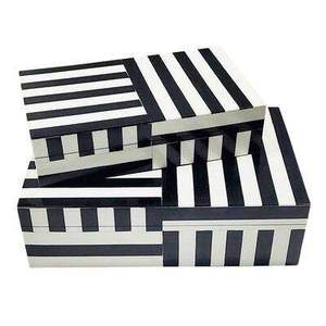 Cajas de Joyería de Resina con Rayas Blancas y Negras, con Incrustaciones de Hueso, Cajas de Joyería Decorativas de Resina MDF, Incrustaciones Duraderas y Elegantes - Product Image 1