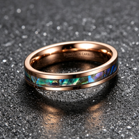 Bague en carbure de tungstène or rose avec incrustation de coquille d'ormeau, alliance fine de 4 mm pour femmes et hommes, bijoux inspirés de l'océan en gros