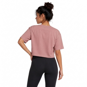 Camiseta Corta Rosa para Mujer, Cuello Redondo, Manga Corta, Corte Holgado, Color Sólido, 100% Algodón Jersey, Ropa Casual para Todas las Temporadas - Product Image 2