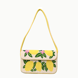 Sacs à bandoulière perlés pour femmes, sacs de soirée pour filles, sac à main bohème brodé citron, sac à main perlé en verre pour femmes, vente en gros - Product Image 1
