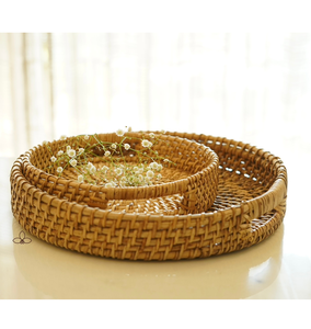 Bandeja Redonda de Ratán Tejido de Lujo, 2 Piezas, Diferentes Formas, para Sala de Estar, Decoración de Escritorio, Producto de Alta Calidad y Superventas - Product Image 1
