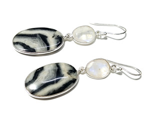 Natural Zebra Jasper & Rainbow Moonstone Oval Cut Silver Plated 925 Sterling Silver Handmade Drop <b>Earrings</b> for Women/Unisex - Product Image 3