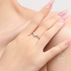 Bague en argent sterling plaqué or 14 carats, taille ajustable, motif fleur de mignonette, luxe, délicate et raffinée - Product Image 4