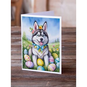 Whimsical Siberian Husky <b>Easter</b> Egg Hunt <b>Pack</b> of 8 A7 Size 5x7 Blank Note <b>Cards</b> with Envelopes for Greetings - Product Image 2