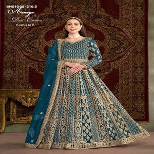 Vestido largo de red para uso ocasional con bordado frontal y trasero, proveedor de Surat. - Product Image 1