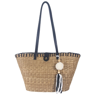 Handwoven Seagrass Tote <b>Bag</b> with Floral Applique, Rectangular <b>Woven</b> Straw Handbag for Beach & Home Decor - Product Image 1