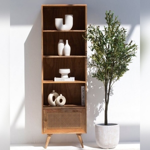 Étagères bibliothèque Vandana Merino Vista en rotin et bois de manguier – Design moderne et naturel pour le rangement - Product Image 3