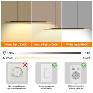 75-Inch Modern Black Gold LED Pendant <b>Light</b> Sleek Dual Tu Adjustable Hanging <b>Light</b> for <b>Dining</b> Kitchen Living Room - Product Image 6