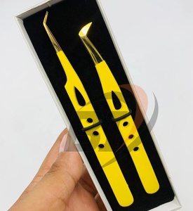 Pinzas Profesionales de Acero Inoxidable con Mango Dentado Dorado para Extensión de Pestañas, Marca Privada - Product Image 4