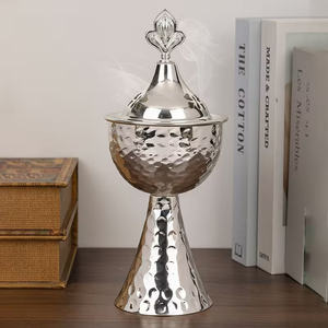 Brûleur à Bakhoor de luxe en argent avec couvercle en cristal, brûleur à Oud arabe, brûleur à encens en métal, décoration parfumée pour la maison, article cadeau haut de gamme - Product Image 1
