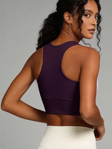 Female Longline Gym Tank Top High <b>Neck</b> Racerback Stretch Yoga Bra Soft <b>Padding</b> Workout Vest Activewear Manufacturer Clothing - Product Image 3