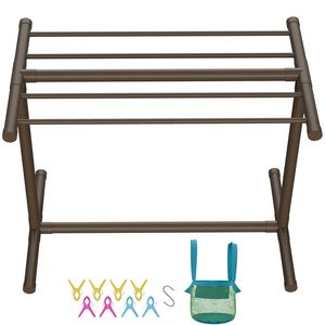 Moderno Portasciugamani da Esterno in PVC a 5 Barre, da Terra, con Clip e Gancio per Borse, per Uso Interno ed Esterno - Product Image 1