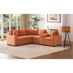 Sofá cama naranja convertible en forma de L de 120,5 \ ", portavasos extraíble Reversible seccional Modular, amplio espacio de almacenamiento para - Product Image 1