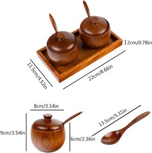 2 Pcs Acacia Wood Eco-Friendly Machine Crafted Stackable Moisture-Proof <b>Spice</b> <b>Jars</b> & Sugar Bowl Flip Top Lids for Pantry Storage - Product Image 2