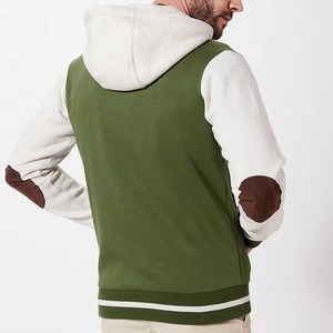 Veste universitaire verte pour homme, manches blanches, style preppy, à capuche, lettre F brodée, fermeture boutonnée sur le devant, coupe classique, automne - Product Image 6