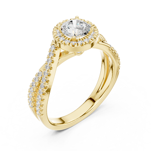 Anillo de Diamante Cultivado en Laboratorio de Corte Redondo, Oro de 14K/18K, Halo Pavé, Anillo de Vástago Dividido, 1.10Ct DEF VVS, Engaste de Bisel, Anillo de Boda Fino con Puente, ODM - Product Image 3