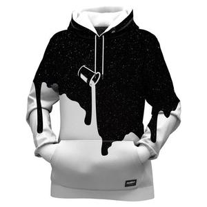 Sudadera con capucha para hombre, diseño estampado con efecto goteo, tejido de punto, manga regular, estilo otoñal, patrón en blanco y negro, top corto para mujer - Product Image 1