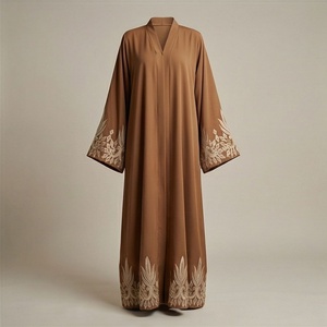 2025 OEM Kimono Abaya pour femmes musulmanes, en tissu polyester épais, doux et très extensible, col en V, manches longues, pour fêtes, Ramadan, mariages - Product Image 1