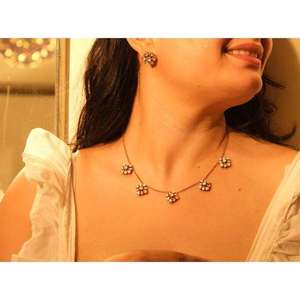 Gold Plated Flower Crystal Kundan 925 Sterling <b>Silver</b> <b>Choker</b> Necklace Earring Handmade Fine Jewellery Set - Product Image 2