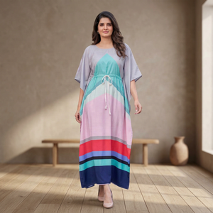 ชุดเดรสยาวทรงหลวมสไตล์อินเดียปากีสถานสำหรับผู้หญิง พิมพ์ลายดิจิทัล สีสันสดใส เหมาะสำหรับใส่ลำลองในฤดูร้อน - Product Image 1