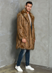 Manteau long en fausse fourrure pour homme, épais et moelleux, pour l'hiver, avec col rabattable - Product Image 3
