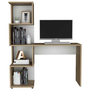 Escritorio de ordenador con diseño geométrico de roble claro y blanco con librería - Product Image 3