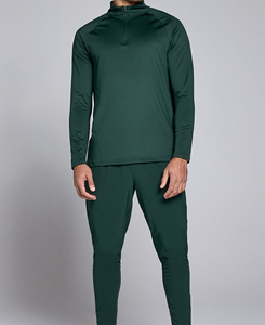 Haut de yoga pour femme vert foncé, coupe ajustée, demi-zip, anti-transpiration, respirant, séchage rapide, anti-boulochage, en Spandex/Polyester, couleur unie - Product Image 3
