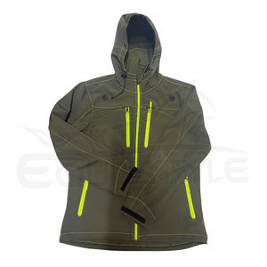 Vestes Softshell en gros, vert olive, imperméables, coupe-vent à capuche, fermeture éclair néon, logo personnalisé, veste de trekking et de randonnée pour hommes - Product Image 2