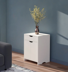 Mueble de Almacenamiento Moderno de Madera Blanca, Armario Minimalista con Cajones y Puertas Dobles, Estante de Pie para Hogar, Oficina y Sala de Estar - Product Image 1
