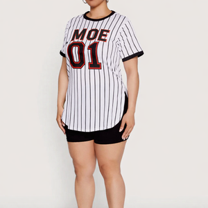 Vestido Jersey a Rayas Estilo Fútbol Americano para Mujer, Talla Grande, Transpirable, de Malla, Manga Corta, Informal, Deportivo, con Logotipo Personalizado OEM USA - Product Image 6