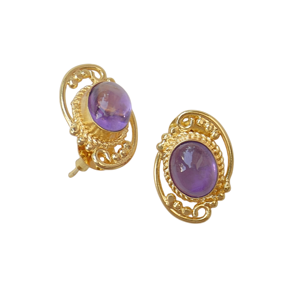 Pendientes de botón de amatista clásicos vintage de diseñador, chapados en oro de 18 quilates, hechos a mano y personalizables, joyería de moda. - Product Image 4