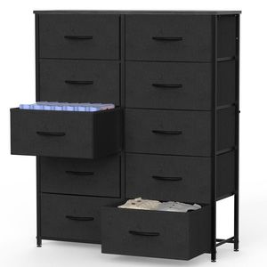 Armadio con Struttura in Acciaio per Camera da Letto, Mobile Espositore per Vestiti con 10 Cassetti in Tessuto, Comodino, Cassettiera - Product Image 1