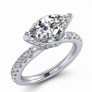 Bague de fiançailles en diamant taille marquise pour femme, or blanc, style classique - Product Image 2