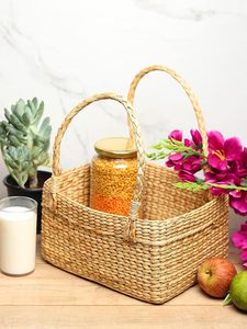 Bolso de Cesta Tejida a Mano de Jacinto de Agua Natural con Asas Trenzadas para Compras, Almacenamiento, Decoración del Hogar y Uso Diario - Product Image 2