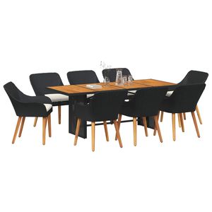 Juego de Comedor de Jardín de 9 Piezas en Poliratán Negro con Mesa de Teca, Muebles de Exterior de Estilo Contemporáneo Resistentes a la Intemperie - Product Image 3