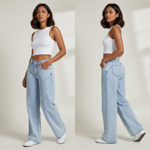 Pantalones Vaqueros Elásticos de Cintura Alta para Mujer, Pantalones Ajustados de Algodón, Pantalones de Pierna Ancha Casuales, Venta al Por Mayor - Product Image 2