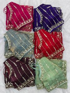 Sari de Seda Indio de Bollywood, Último Modelo, con Bordado a Mano y Lentejuelas, Elegante Sari de Diseñador para Fiestas, para Mujer - Product Image 5