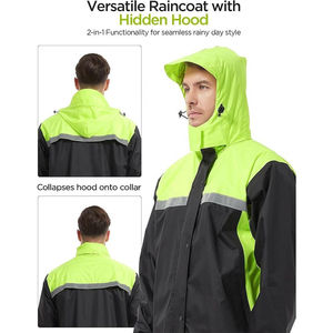 Combinaison de pluie pour moto, légère, deux pièces, 100% polyester, imperméable, avec éclairage de sécurité, pour adultes - Product Image 5