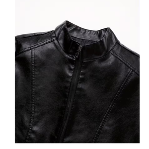 Veste en similicuir PU noir pour homme, coupe slim, zippée, style motard, coupe-vent, respirante, pour l'hiver, streetwear et décontracté - Product Image 3