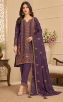 Costume en soie semi-brodé avec travail de sequins, style traditionnel indien pakistanais, longueur cheville, pour femme, idéal pour les fêtes